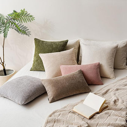 a moment Pack of 2 Decorative Chenille Throw Pillow Covers with Twill Cushion Covers for Sofa Living Room Couch Bed 20x20 Inch Beige