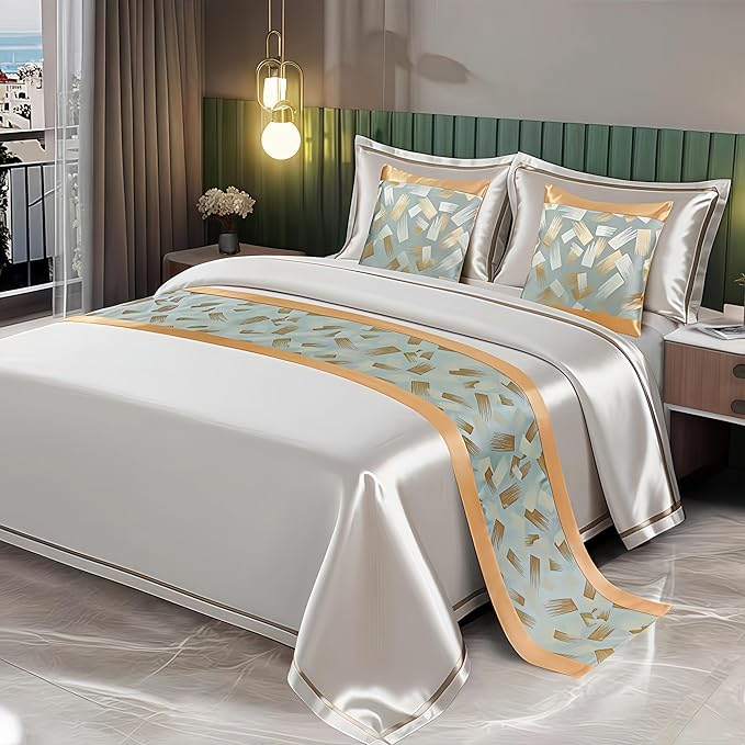 Bed Runner for Guest Room，Luxury Bed Runner，Wedding Bed Runner，Embroidered Bed Runner，Breathable Washable，Hotel Decor，Bed Decorations ，for Home Hotel Decorations(F,2 Pillowcase)