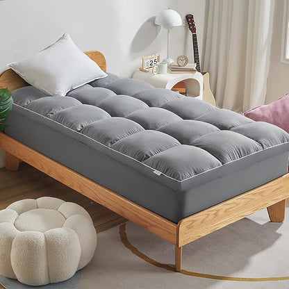 SLEEP ZONE Mattress Topper Twin XL Size, Extra Thick Fitted Mattress Pad for Back Pain, Plush and Support Mattress Cover, Deep Pockets Mattress Protector, Hotel Quality (Grey, Twin XL)