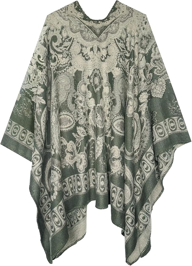 Women's Vintage Pattern Open Front Poncho Cape Shawl Winter Shawl Wraps