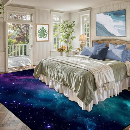 6' x 9' Galaxy Area Rug Bedroom Living Room for Girls Kids Boys Large Space Carpet Nebula Vortex Throw Rugs Cloud Floor Mat,180 X 275cm,Blue