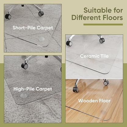 Office Chair Mat for Carpet & Hardwood, Upgraded 29" x 42" Dual Use Tempered Glass Chair Mat for Chair and Footrest Under Desk