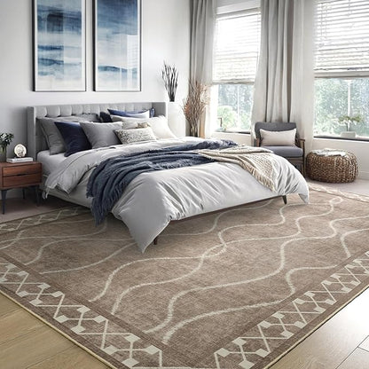 5x7 Area Rugs for Living Room, Machine Washable Rugs, Non-Slip Backing Low Pile Indoor Floor Rugs, Large Modern Carpet for Bedroom Entryway Classroom Playroom Dining Room Home Decor, Brown
