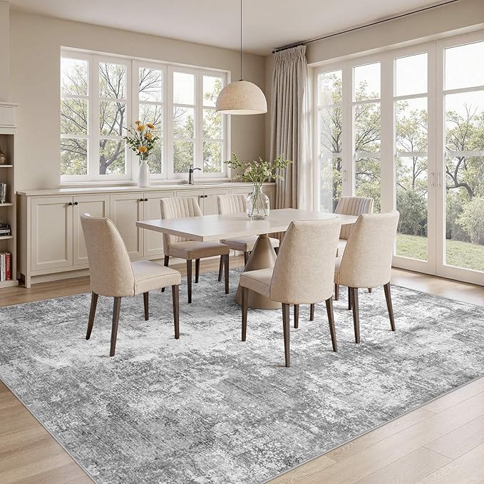 Washable 5X7 Area Rug: Modern Abstract Soft Non-Slip Indoor Rugs Home Decor - Low Pile Stain Resistant Foldable Carpet for Living Room Bedroom Dining Room Playroom Office(Grey,5'x7')