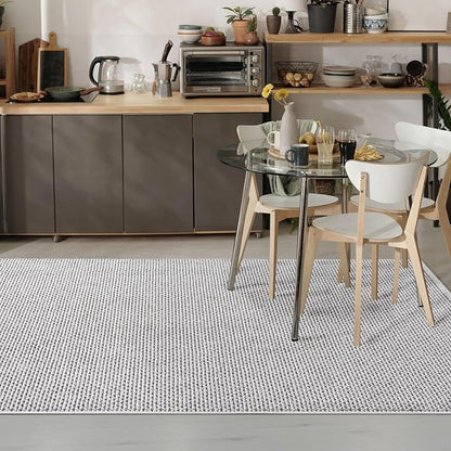 LUXE WEAVERS Solid Machine Woven White Dark Gray 9x12 Area Rug, Indoor Stain-Resistant Carpet