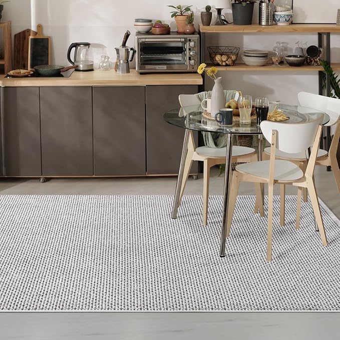 LUXE WEAVERS Solid Machine Woven White Dark Gray 8x10 Area Rug, Indoor Stain-Resistant Carpet