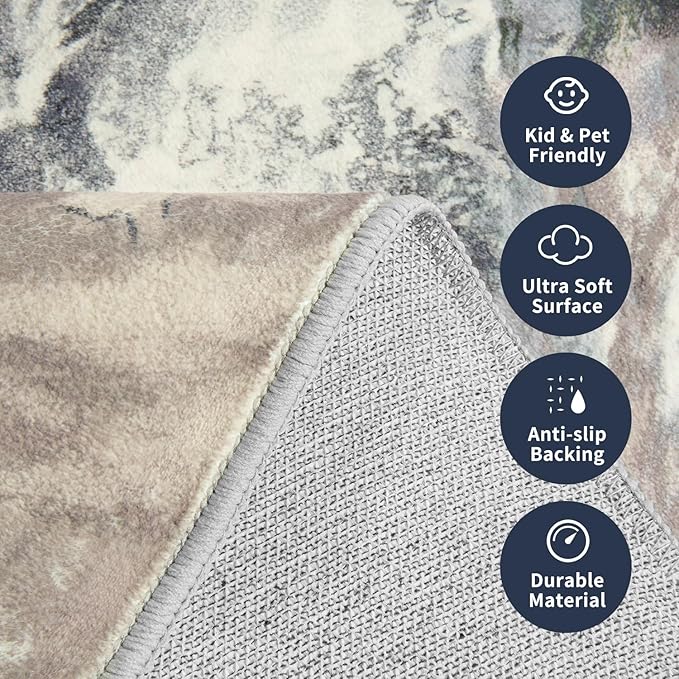 3x5 Washable Area Rugs for Living Room, Modern Abstract Rug Entryway Kitchen Non Slip Throw Rug, Stain Resistant Carpet for Dining Room Playroom Bedroom, Pet & Kids Friendly