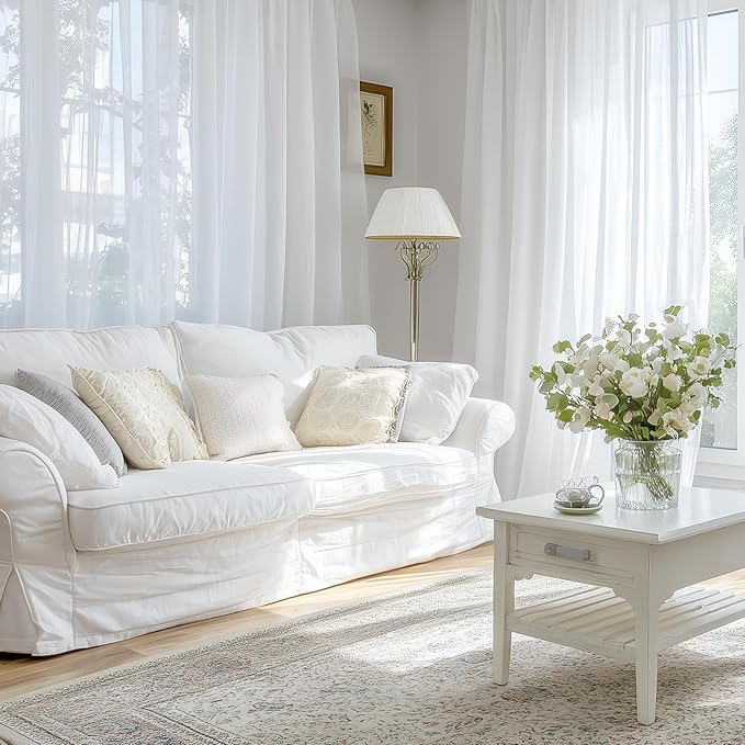 Dreaming Casa White Sheer Curtains 102 Inches Long, Rod Pocket & Back Tab Light Filtering Textured Sheers for Living Room Bedroom, 2 Panels, Each 100" W x 102" L