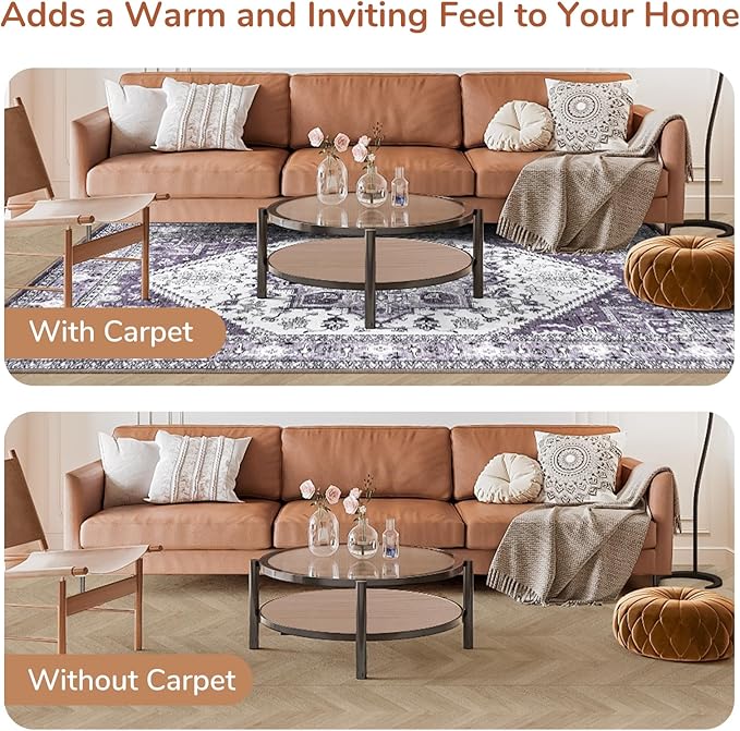 OPPODREAM Thin Area Rugs 4x6, Low-Pile Washable Rugs 4x6 with Non Slip Backing, Faux Cashmere 4 x 6 Throw Carpet, Purple