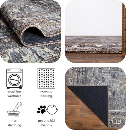Keen Home Design 5x7 Rug - Machine Washable Area Rug with Non-Slip Backing, Ideal for Living Room, Dining Room, Bedroom - Vintage, Easy Clean, Durable, Low Pile Rug - (5' x 7')