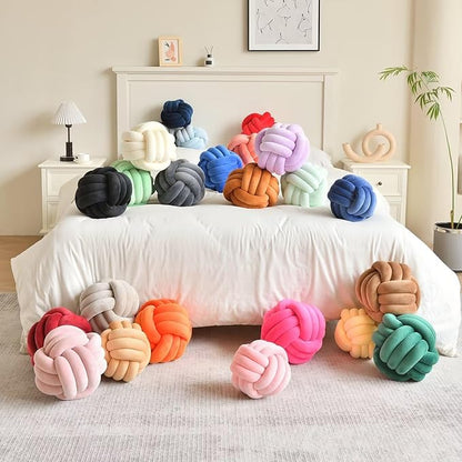 Decorative Throw Knot Pillow Ball for Home Chair Sofa Aesthetic Round Velvet Knotted Pillow Cushion (Dusty Pink, 11 inches)