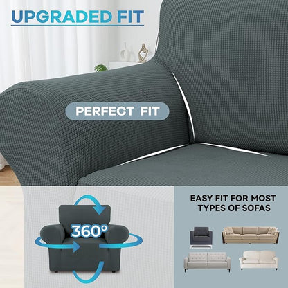LURKA Stretch Chair Sofa Slipcovers 1 Piece Couch Covers for Sofa Furniture Protector Full Sofa Covers with Elastic Bottom for Kids and Dog (Small, Grey)