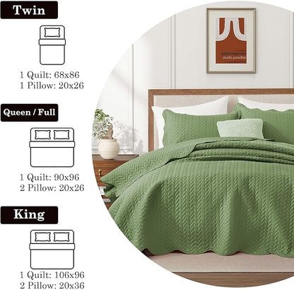 IR Imperial Rooms Twin Quilt Bedding Set Size (68” x 86”) + 1 Pillow Shams (20” x 26” + 2”) - 2 Pcs All Season Lightweight Reversible Microfiber Coverlet Embossed Quilt Bedspread (Olive Green)