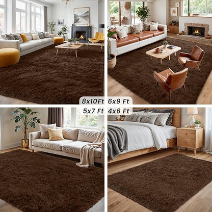 8x10 Area Rugs for Living Room Rug: Soft Fluffy Shag Brown Rugs for Bedroom, Non-Slip Large Fuzzy Plush Rug Indoor Floor Carpet for Nursery Kids Boys Girls Room, Dorms, Playroom, Modern Home Decor
