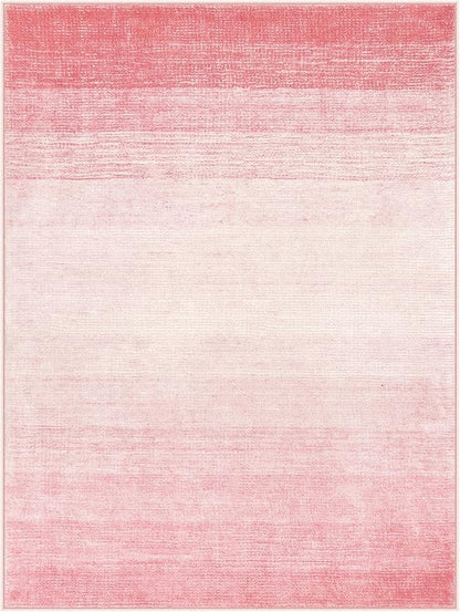 Wonnitar Modern Ombre Light Pink 9x12 Area Rug, Washable Soft Bedroom Rug Non-Slip Rugs for Living Room, Non-Shedding Large Nursery Mat, Thin Floor Carpet for Kids Playroom Dining Room (Pink, 9'x12')