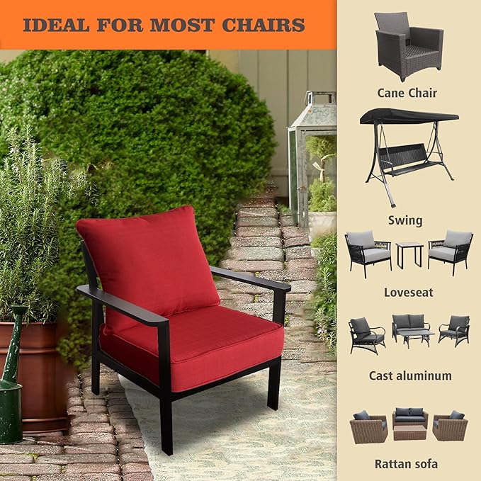 Goodgoods 24x24 inch Outdoor/Indoor Deep Seat Patio Cushions Set of 2 Resilient Foam Filling Water Repellent Stain-Resistant UV Resistant Weather Resistant Deep Seat Bottom Chili
