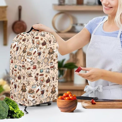 Brown Coffee Themed Patterns Blender Dust Cover Food Processor Cover Coffee Machine Appliance Covers for Kitchen Counter Blender Covers for Kitchen Machine