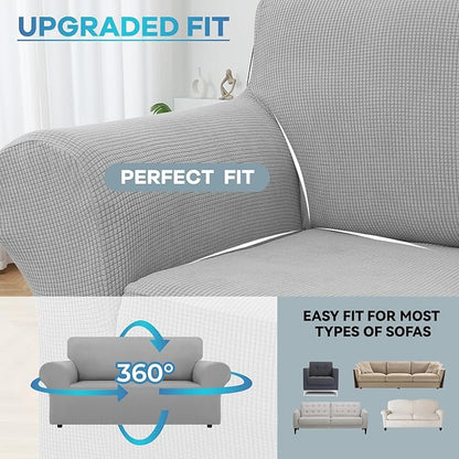 LURKA Stretch Loveseat Sofa Slipcovers 1 Piece Couch Covers for Sofa Furniture Protector Full Sofa Covers with Elastic Bottom for Kids and Dog (Medium, Sliver)