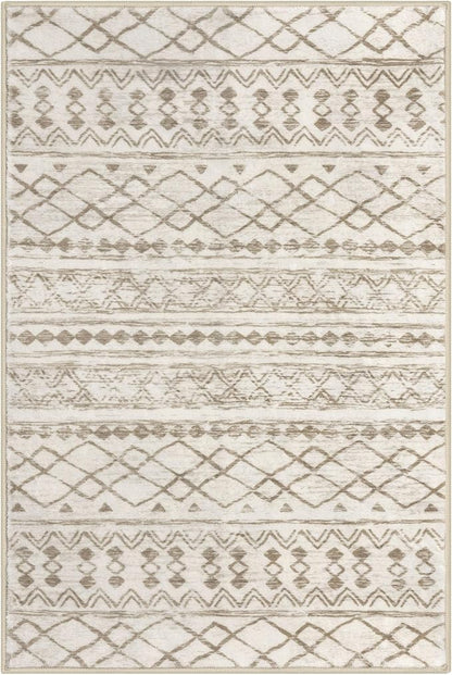 KUTA Boho Runners for Hallways 2x7 Beige Navy Blue Moroccan Washable Runner Rug Non-Slip Vintage Kitchen Rugs Ultra Soft Geometric Floor Carpet for Bedroom Laundry Living Room