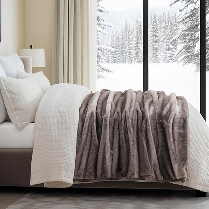 EVERGRACEHOME Ultra Soft Luxury Fluffy Mink Faux Fur Throw Blanket, Thick Warm Fall Winter Blankets for Bed, Couch, Cozy Plush Reversible Blanket for Chair, Sofa (Ombré Hazel Brown, 50"x60")