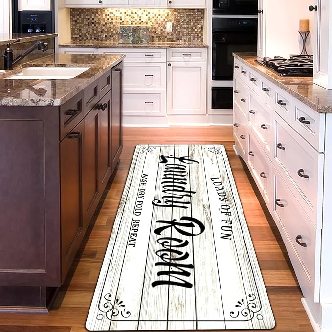 Laundry Room Rug Non Slip Floor mats Farmhouse Large Laundry Rugs for Laundry Runner Room Mat Washer and Dryer Carpet Laundry Room Decor 24x72inch(White)
