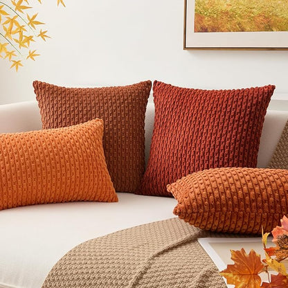Kevin Textile Fall 14x24 Inch Pillow Cover 1 Pack Boho Decorative Soft Striped Corduroy Lumbar Farmhouse Solid Color Accent Rectangle Cushion Case for Living Room Couch Sofa Bed, Burnt Brick