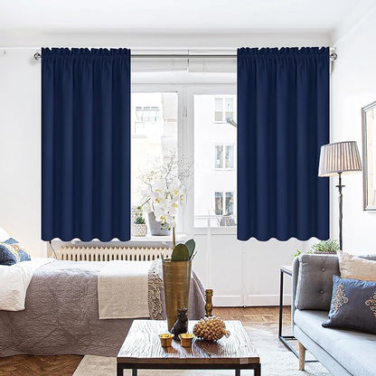 DWCN Blackout Curtains 63 Inch Length for Bedroom 2 Panels Set, Room Darkening Insulated Thermal Drapes for Living Room, Rod Pocket Window Treatment for Kids Boys Room (W52 x L63 Inch, Navy Blue)
