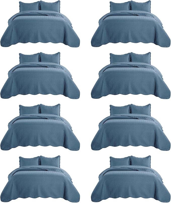 IR Imperial Rooms 8 Pack California King Quilt Bedding Set (118"x106") - Bulk Wholesale for Hotels, Guest Bedroom & Airbnbs - Lightweight Microfiber Reversible Embossed Quilts Bedspread (Light Blue)
