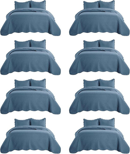 IR Imperial Rooms 8 Pack California King Quilt Bedding Set (118"x106") - Bulk Wholesale for Hotels, Guest Bedroom & Airbnbs - Lightweight Microfiber Reversible Embossed Quilts Bedspread (Light Blue)