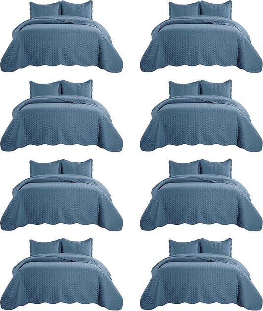 IR Imperial Rooms 8 Pack California King Quilt Bedding Set (118"x106") - Bulk Wholesale for Hotels, Guest Bedroom & Airbnbs - Lightweight Microfiber Reversible Embossed Quilts Bedspread (Light Blue)