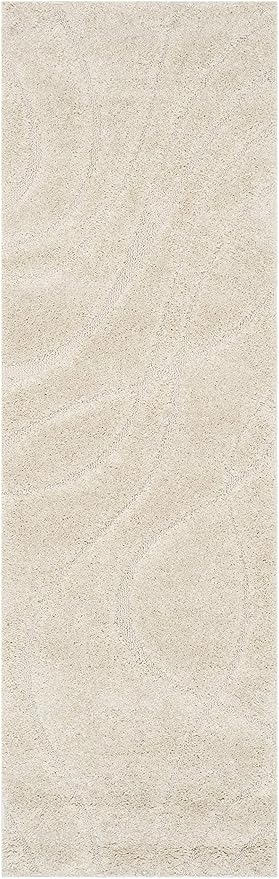 SAFAVIEH Florida Shag Collection Runner Rug - 2'3" x 19', Creme & Creme, Striped Design, Plush 1.2-inch Thick, Ideal for High Traffic Areas in Living Room, Bedroom, Dining (SG471-1111-219)