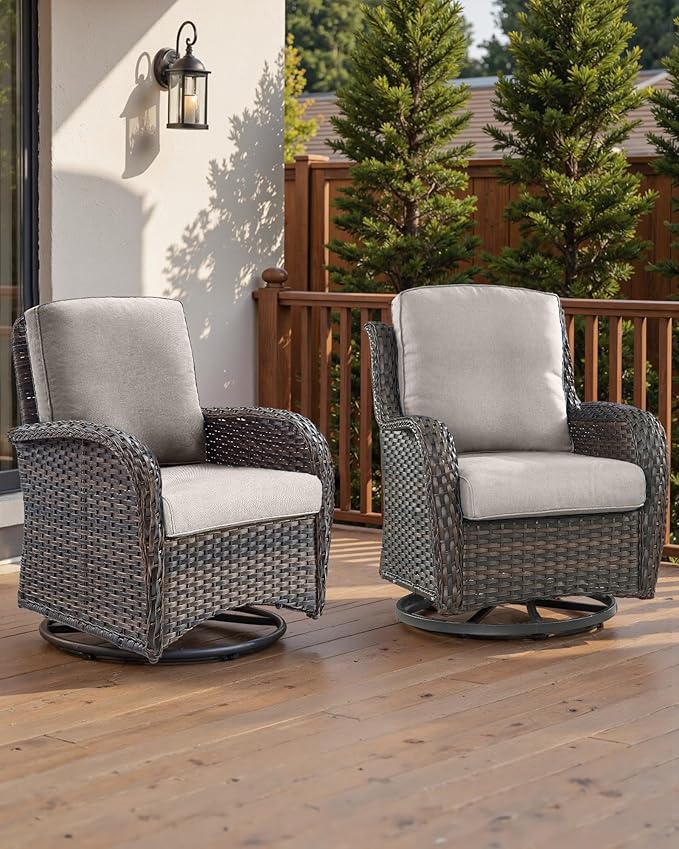 Pop 22x25/22x24 Outdoor Cushions for Patio 5 Piece Set - Set of 5 Water-Resistant Replacement Pillows for Rattan Dining Rocking Swivel Chairs Loveseat Couch Sectional Sofa - Beige/Classic