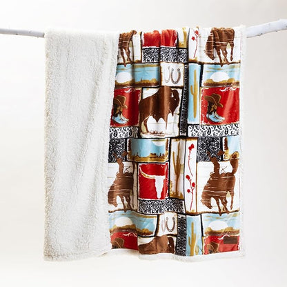 CARSTENS, INC. Wrangler Ultra Premium Super Soft Plush Sherpa Fleece Oversized Throw Blanket 54" x 68", Vintage Western