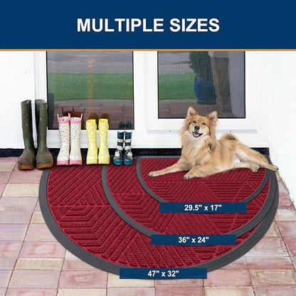 Smiry Half Circle Front Door Mat Outside Entrance, Heavy Duty Sturdy Natural Rubber Doormat, Trap Dirt and Moisture, Low Profile Mats for Indoor Outdoor Entry, Irregular Triangle (29.5x17, Wine Red)