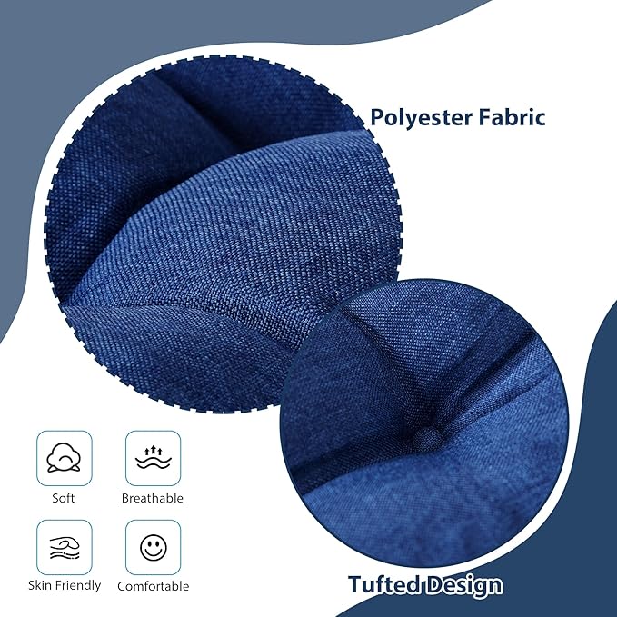 Chair Cushions for Dining Chairs, Seat Cushions for Kitchen Chairs, Indoor Seat Cushions with Ties, Tufted Foam Chair Pads, Non Slip Chair Cushions Set of 6, 15.5" x 15.5" x 4", Navy Blue