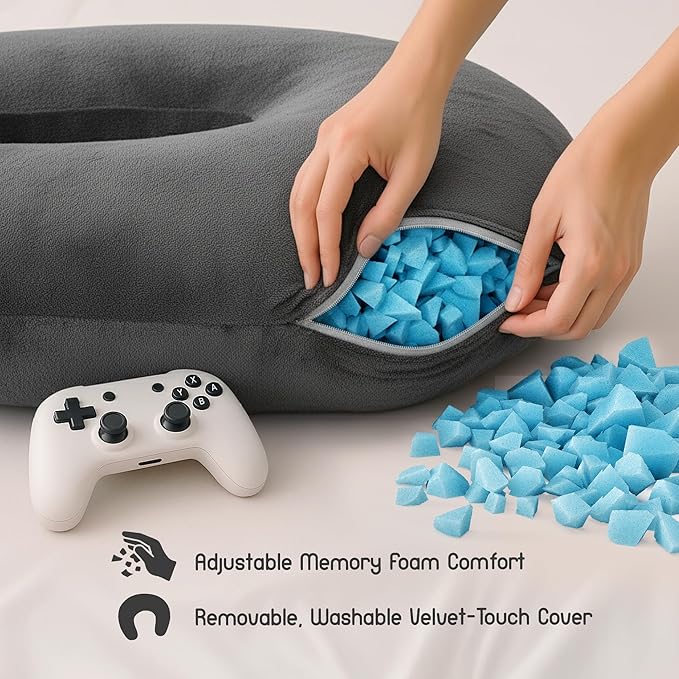 MELLO Lap Pillow for Reading – Memory Foam Gaming Pillow for Lap, Crochet, Crafting, Knitting, Elbow and Arm Support Cushion for Rest in Couch and Bed (Dark Gray, Standard)