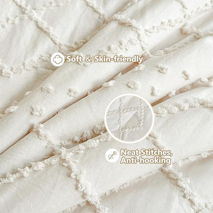 Wowelife Crib Bedding Set for Girls, 3 Pieces Baby Crib Bedding Set Newborn, Mini Tufted Jacquard Ruffle Fringe Boho, Infant & Nursery with Comforter, Crib Fitted Sheet and Crib Skirt, Beige