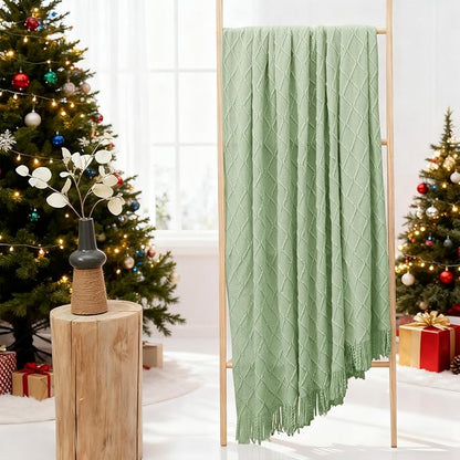 inhand Basil Green Christmas Throw Blanket for Couch, Gifts for Women Soft Living Room Home Decor Knitted Blanket, Outdoor Lightweight Breathable Blanket, Farmhouse Warm Woven Decorative, 50"x60"