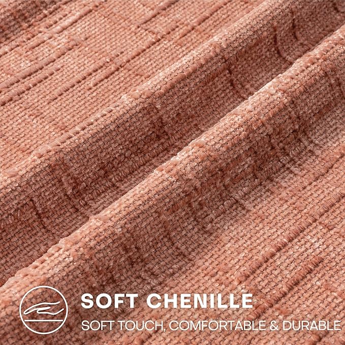 Decorative Throw Pillow Covers 20x20 Inch Set of 4, Soft Solid Farmhouse Chenille Couch Pillows, Spring Pillow Covers for Couch Sofa Bed Living Room Home Decor Pillowcase, Coral