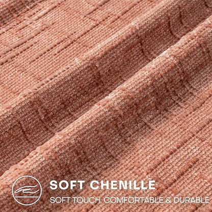 Decorative Throw Pillow Covers 20x20 Inch Set of 4, Soft Solid Farmhouse Chenille Couch Pillows, Spring Pillow Covers for Couch Sofa Bed Living Room Home Decor Pillowcase, Coral