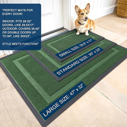 OLANLY Front Door Mat Indoor Outdoor Entrance, Waterproof All-Season, All-Weather Doormat, Sturdy Natural Rubber, Fade Resistant, Low Profile, Easy Clean Patio Porch Entryway Mat, 47x17, Green