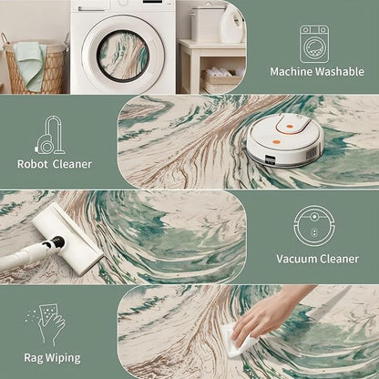 Ciicool Modern Abstract Area Rug 2x3 Washable Small Soft Entryway Rugs, Green Non-Slip Low Pile Throw Swirl Entry Rug, Foldable Kitchen Bathroom Rugs Floor Carpet for Entrance Bedroom Indoor Doormat