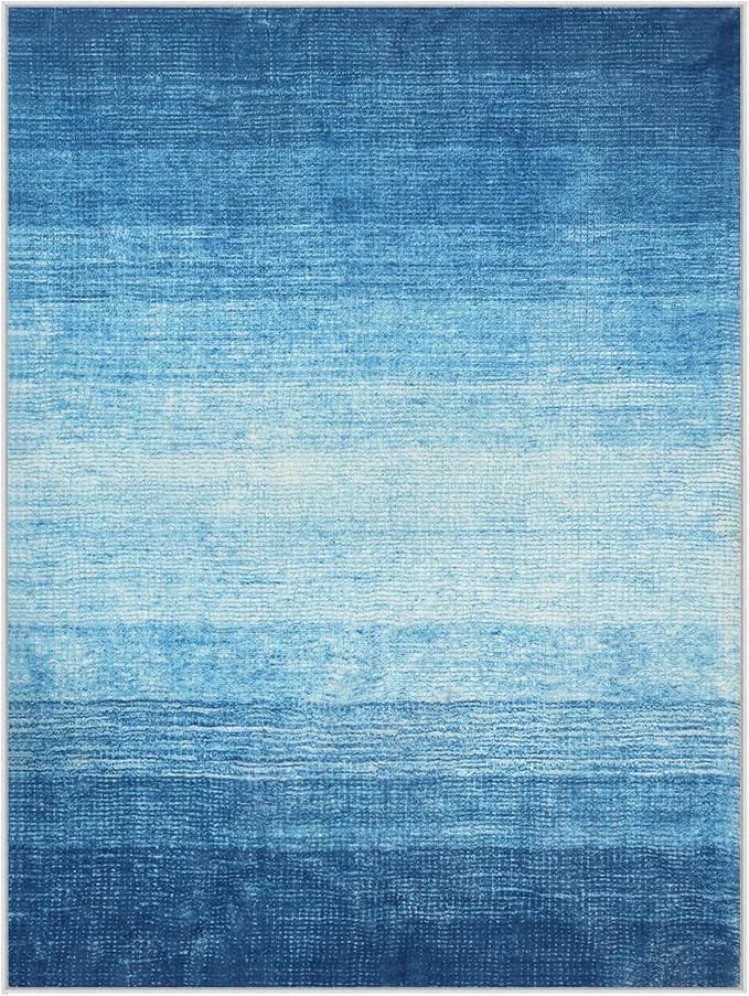 Wonnitar Modern Ombre Washable Area Rug, Blue 9x12 Large Living Room Rug, Non-Slip Soft Dining Room Rug for Under Table, Ultra-Thin Gradient Accent Carpet for Bedroom Mud Room (Blue, 9'x12')