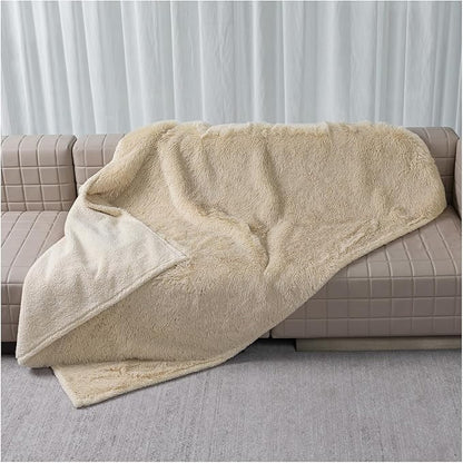 Waterproof Dog Couch Throw Blanket Beige Calming Cat Blankets for Sofa Bed Cover Fluffy Long Faux Fur Dogs Love Bed Covers Washable(Beige,XS-28x20in)