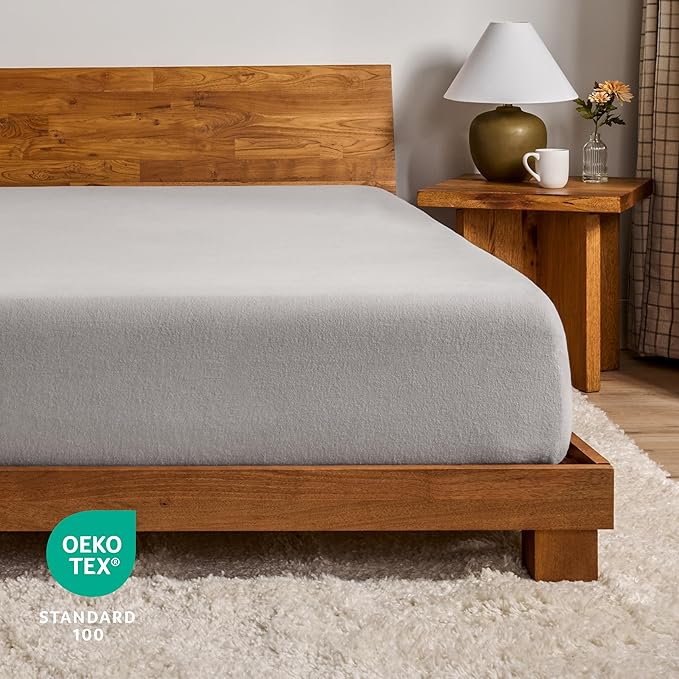 Bare Home Flannel Fitted Bottom Sheet 100% Cotton, Velvety Soft Heavyweight - Double Brushed Flannel - Deep Pocket (Twin, Light Grey)