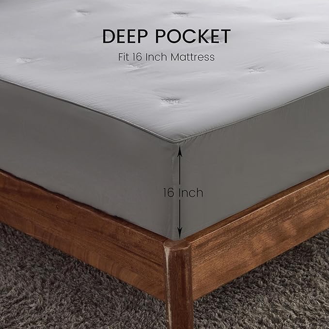 Simple&Opulence Cooling Quilted Mattress Pad – Fitted Sheet Mattress Protector Cover with Elastic Corners, Soft & Breathable, 16 Inch Deep Pocket (Dark Grey,Twin)