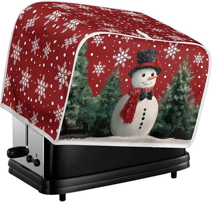 Snowman Snowflake Printed Toaster Oven Cover Kitchen Machine Covers, 4 Slice Toaster Cover Fits Most Standard Toasters, Small Kitchen Appliance Covers for Decorative, Red