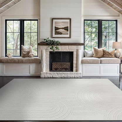 Beverly Rug Micro Loop Large Area Rug White 10x14 Modern Luxury Circle Geometric Durable Indoor Area Rugs for Living Dining Room Office Stain Resistant Non Shedding Casual Indoor Carpet White 10x14