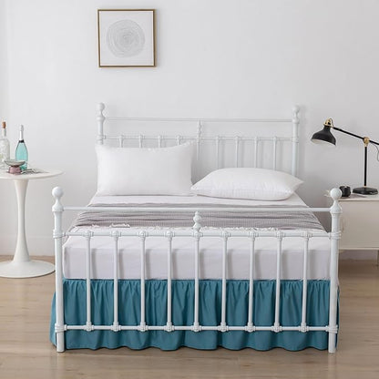 Bed Skirt King Size Ruffled Bed Skirts with Split Corners, 14 Inch Drop Dust Ruffle Bed Skirts with Platform, Teal Blue, 14'' King