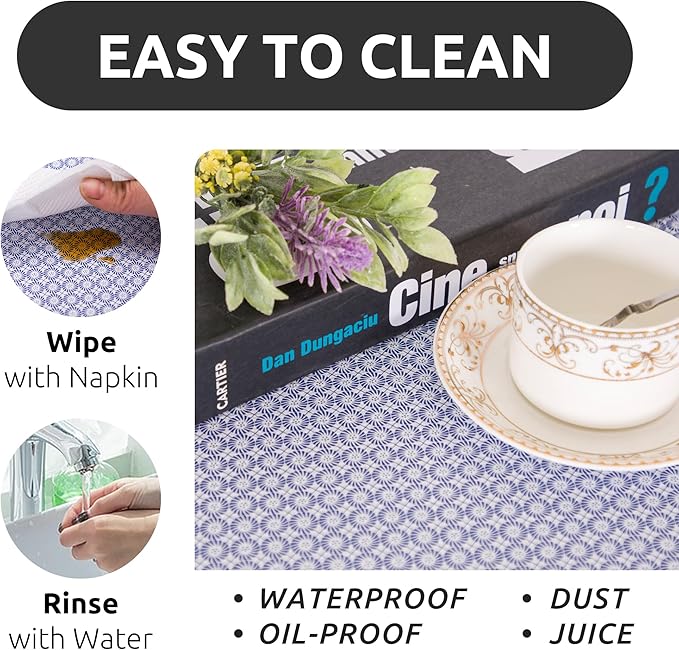 RAY STAR 12X120 Inch Shelf Liner for Kitchen Cabinets, Non-Adhesive Cabinet Liner Washable, PVC Drawer Liner for Dresser Non-Slip Bathroom (Blue Circle)(5 Roll)